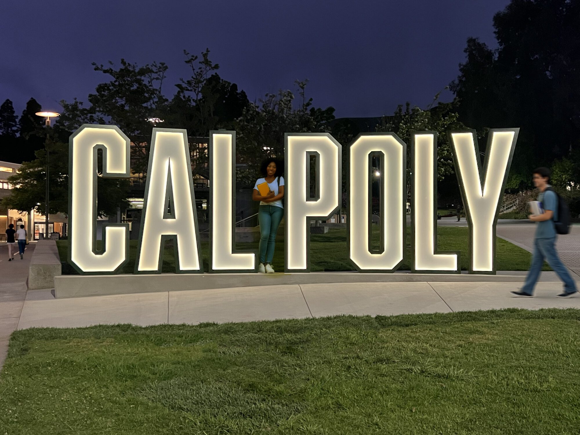 Cal Poly Sign at night